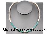 CFN107 potato white freshwater pearl & amazonite necklace, 16 - 24 inches