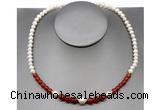 CFN108 potato white freshwater pearl & red agate necklace, 16 - 24 inches