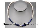 CFN109 potato white freshwater pearl & lapis lazuli necklace, 16 - 24 inches