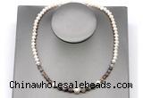 CFN115 potato white freshwater pearl & botswana agate necklace, 16 - 24 inches