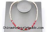 CFN126 potato white freshwater pearl & red banded agate necklace, 16 - 24 inches