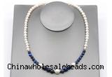 CFN130 potato white freshwater pearl & blue tiger eye necklace, 16 - 24 inches
