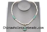 CFN153 baroque white freshwater pearl & amazonite necklace with pendant