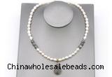 CFN159 baroque white freshwater pearl & labradorite necklace with pendant