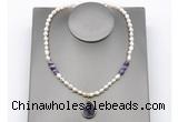 CFN164 baroque white freshwater pearl & dogtooth amethyst necklace with pendant