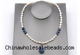 CFN165 baroque white freshwater pearl & dumortierite necklace with pendant