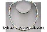 CFN199 4*6mm faceted rondelle amazonite & potato white freshwater pearl necklace