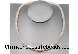 CFN201 4*6mm faceted rondelle pink aventurine & potato white freshwater pearl necklace