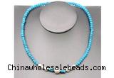 CFN203 4*6mm faceted rondelle turquoise & potato white freshwater pearl necklace