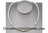 CFN204 4*6mm faceted rondelle white crazy lace agate & potato white freshwater pearl necklace