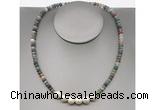 CFN205 4*6mm faceted rondelle Indian agate & potato white freshwater pearl necklace