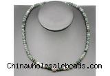 CFN206 4*6mm faceted rondelle Qinghai jade & potato white freshwater pearl necklace