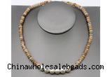 CFN209 4*6mm faceted rondelle picture jasper & potato white freshwater pearl necklace