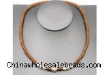 CFN210 4*6mm faceted rondelle wooden jasper & potato white freshwater pearl necklace