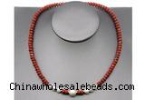 CFN212 4*6mm faceted rondelle red jasper & potato white freshwater pearl necklace