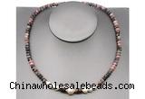 CFN216 4*6mm faceted rondelle rhodonite & potato white freshwater pearl necklace