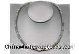 CFN218 4*6mm faceted rondelle labradorite & potato white freshwater pearl necklace