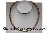 CFN222 4*6mm faceted rondelle yellow tiger eye & potato white freshwater pearl necklace