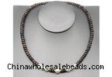 CFN223 4*6mm faceted rondelle bronzite & potato white freshwater pearl necklace