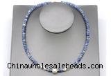 CFN228 4*6mm faceted rondelle blue spot stone & potato white freshwater pearl necklace