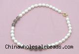 CFN343 9 - 10mm rice white freshwater pearl & grey agate necklace wholesale