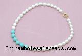 CFN422 9 - 10mm rice white freshwater pearl & blue howlite necklace wholesale