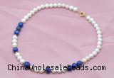 CFN507 Potato white freshwater pearl & lapis lazuli necklace, 16 - 24 inches