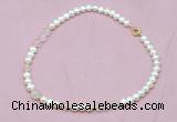 CFN517 9mm - 10mm potato white freshwater pearl & rose quartz necklace