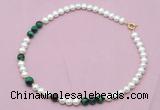 CFN528 9mm - 10mm potato white freshwater pearl & green tiger eye necklace