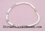 CFN531 9mm - 10mm potato white freshwater pearl & white crystal necklace