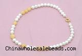 CFN542 9mm - 10mm potato white freshwater pearl & honey jade necklace