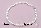 CFN594 Hand -knotted 9mm - 10mm potato white freshwater pearl necklace