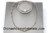 CFN603 4mm faceted round rainbow moonstone & potato white freshwater pearl jewelry set