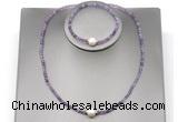 CFN606 4mm faceted round amethyst & potato white freshwater pearl jewelry set