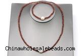 CFN612 4mm faceted round orange garnet & potato white freshwater pearl jewelry set