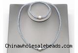 CFN619 4mm faceted round blue angel skin & potato white freshwater pearl jewelry set