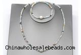 CFN620 4mm faceted round amazonite & potato white freshwater pearl jewelry set