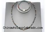 CFN635 4mm faceted round Indian agate & potato white freshwater pearl jewelry set