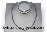 CFN643 4mm faceted round sodalite & potato white freshwater pearl jewelry set