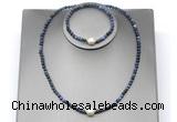 CFN644 4mm faceted round dumortierite & potato white freshwater pearl jewelry set