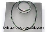 CFN645 4mm faceted round ruby zoisite & potato white freshwater pearl jewelry set