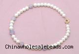 CFN704 9mm - 10mm potato white freshwater pearl & lavender amethyst necklace