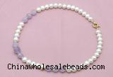 CFN708 9mm - 10mm potato white freshwater pearl & lavender amethyst necklace