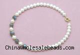 CFN720 9mm - 10mm potato white freshwater pearl & labradorite necklace