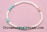 CFN725 9mm - 10mm potato white freshwater pearl & blue howlite necklace