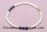 CFN743 9mm - 10mm potato white freshwater pearl & sodalite necklace