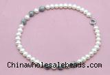 CFN760 9mm - 10mm potato white freshwater pearl & grey picture jasper necklace