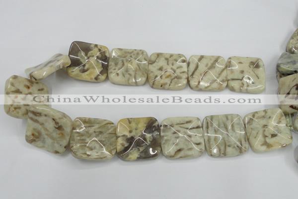 CFS208 30*30mm wavy square natural feldspar gemstone beads