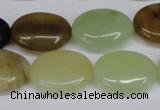 CFW129 15.5 inches 15*20mm flat oval flower jade gemstone beads