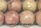 CFW62 15 inches 10mm faceted round pink wooden jasper beads